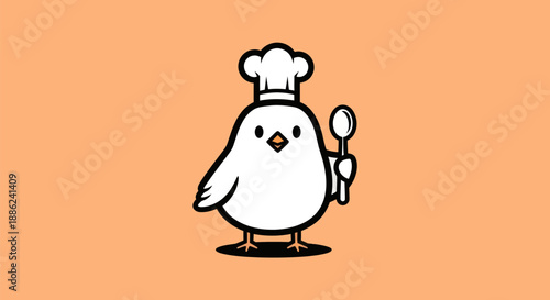 Cartoon bird chef holding spoon