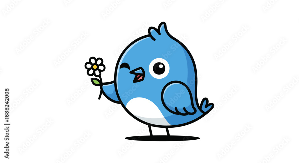 Obraz premium Cartoon bird holding flower vector
