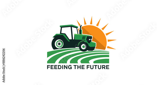 Green Tractor Working in a Field Under the Sun.