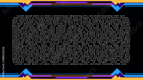 Abstract Dark Background with Geometric Shapes Gradient Blue Orange Purple Color. Layout Copy Space Area Smooth Simple Modern Minimal Style. Ideal for Social Media Posts, Website Banners, Presentation