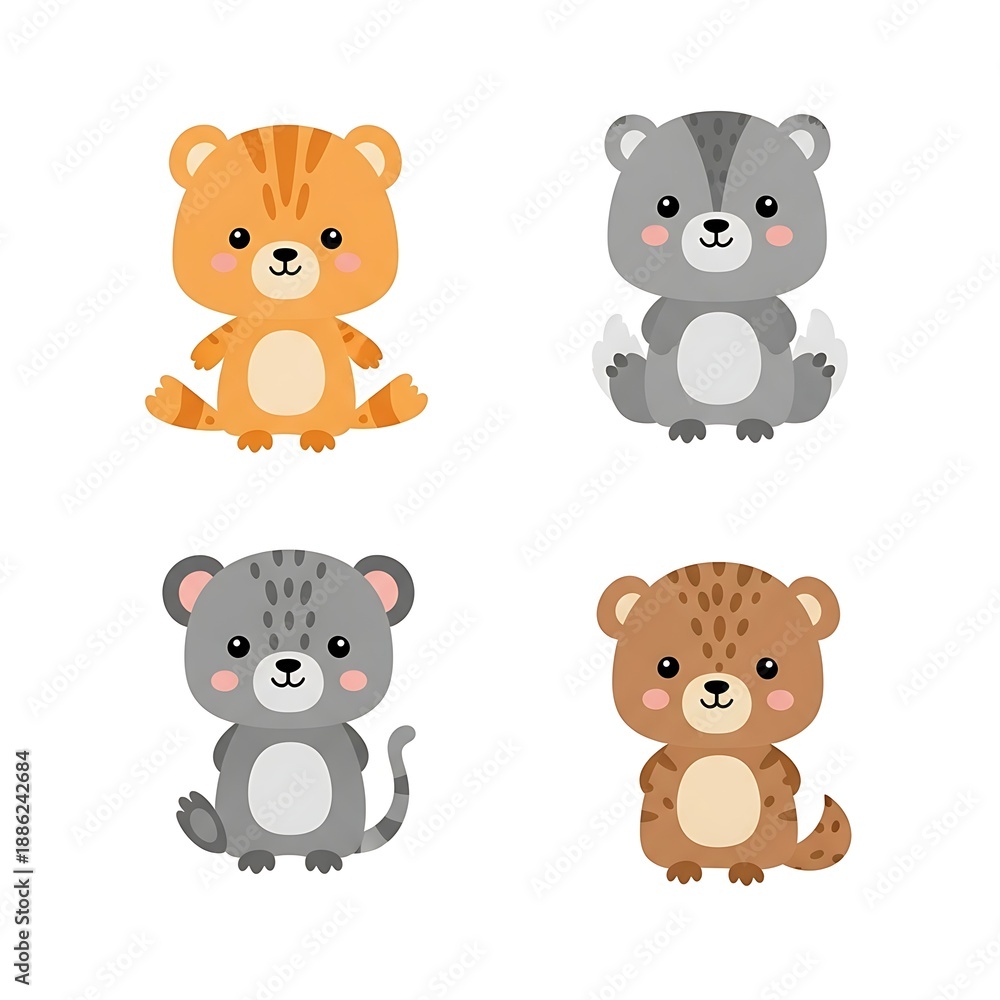 Obraz premium Cartoon animals collection adorable bears cats and mouse characters