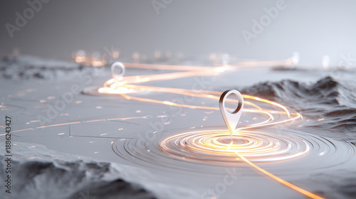 Pathfinder's Trace: A conceptual visual of navigation and journey, marked by glowing trails that chart a course across a minimalist terrain, highlighting the essence of discovery and exploration.
