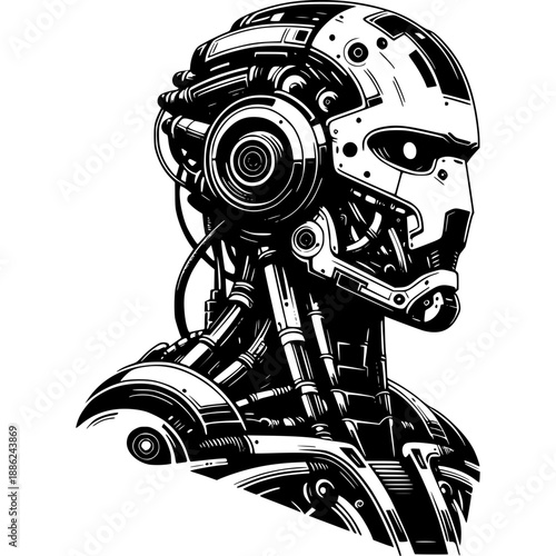 Cybernetic Vision: An intricate illustration of a humanoid robot, showcasing advanced technology and futurism.