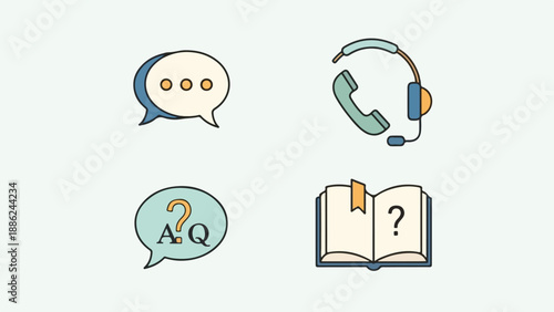 Modern Minimalist Vector Icon Set for Help, Customer Support, and Communication