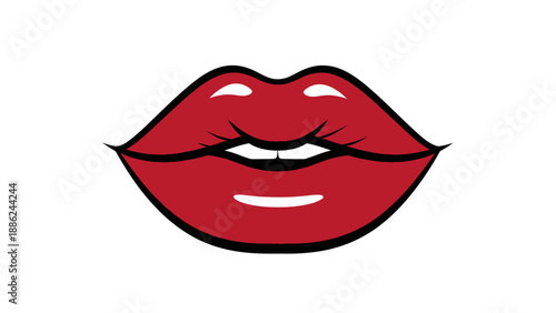 Vibrant Red Lips Kissing Mouth Expression Isolated on White Background