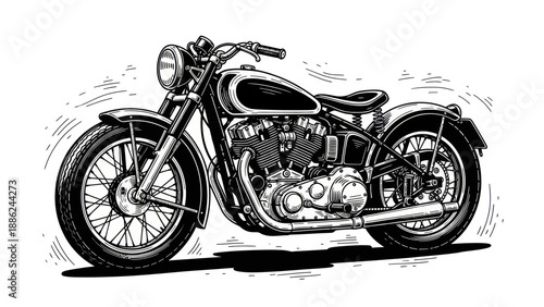 Vintage Motorcycle Illustration - Classic Chrome Bike