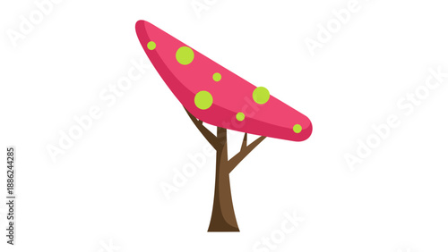 Whimsical Pink Tree with Green Spots, Fantasy Nature Illustration