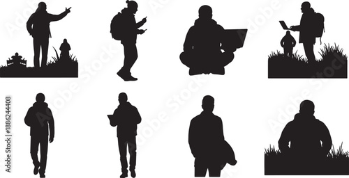 Black Solid Digital Nomad Silhouettes Set of Six on White Background