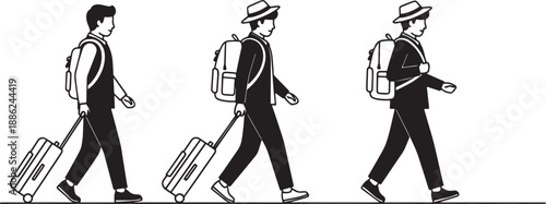 Black Solid Digital Nomad Silhouettes Set of Six on White Background