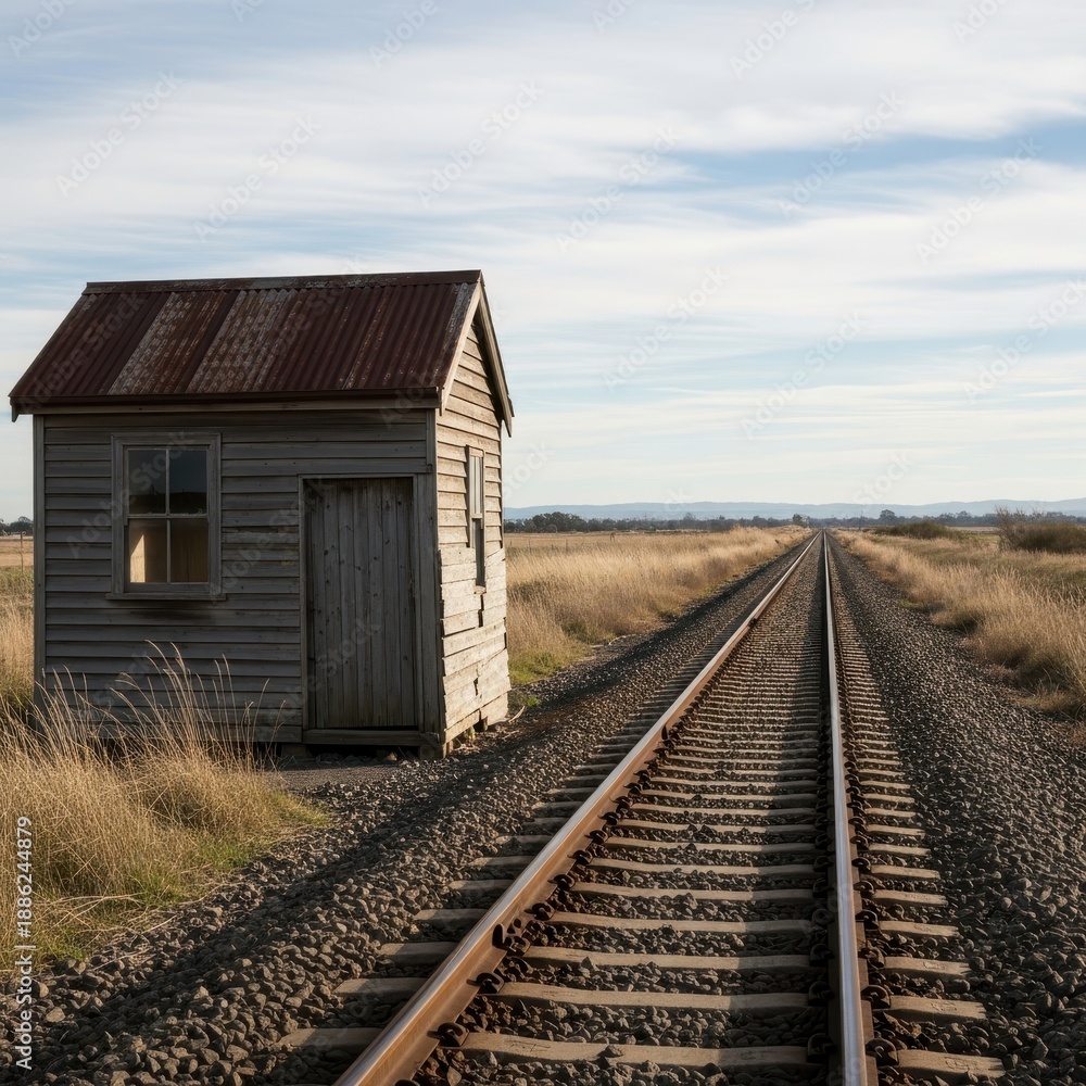 Obraz premium Abandoned Railway Hut - A Journey Through Time and Isolation.