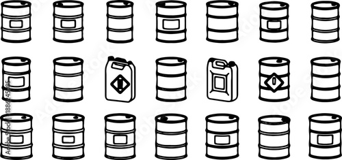 Oil Barrels and Fuel Containers Set Isolated on White Background