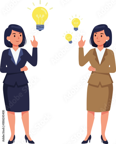 Creative Brainstorming Businesswoman Idea Concept, Flat Cartoon Illustration Style