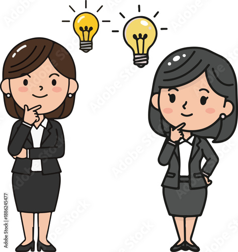 Creative Brainstorming Businesswoman Idea Concept, Flat Cartoon Illustration Style