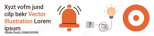 Problem-solving, idea generation, notification system, creativity, innovation, strategic thinking. A bell, light bulb and target in a sequence. Problem-solving and idea generation concepts