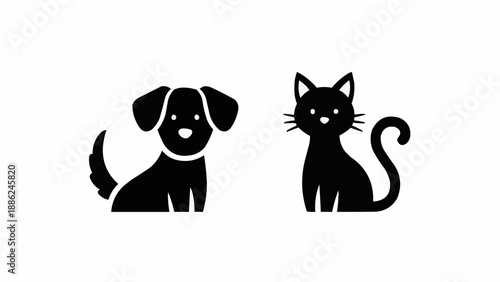 Simple Black Silhouette Icons of a Dog and a Cat.