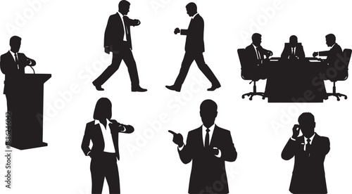Black Solid Business Executive Time Management Silhouettes Set