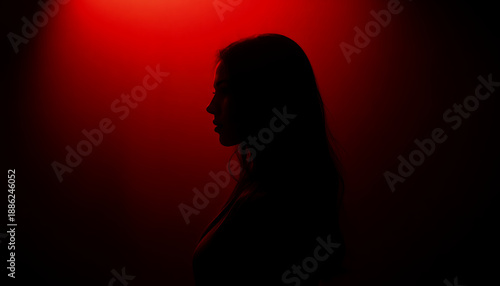 Artistic Silhouette in Red Light with Soft Shadow Effects