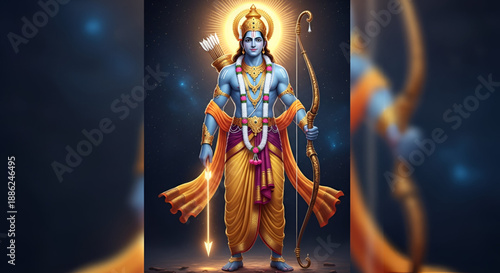 Ram Navami lord rama divine hindu festival illustration showing spiritual devotion royal deity art for celebration banner poster background and religious design