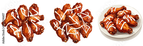 Football Chicken Wing Vector Set — Game Day Appetizer Illustrations for Super Bowl Food