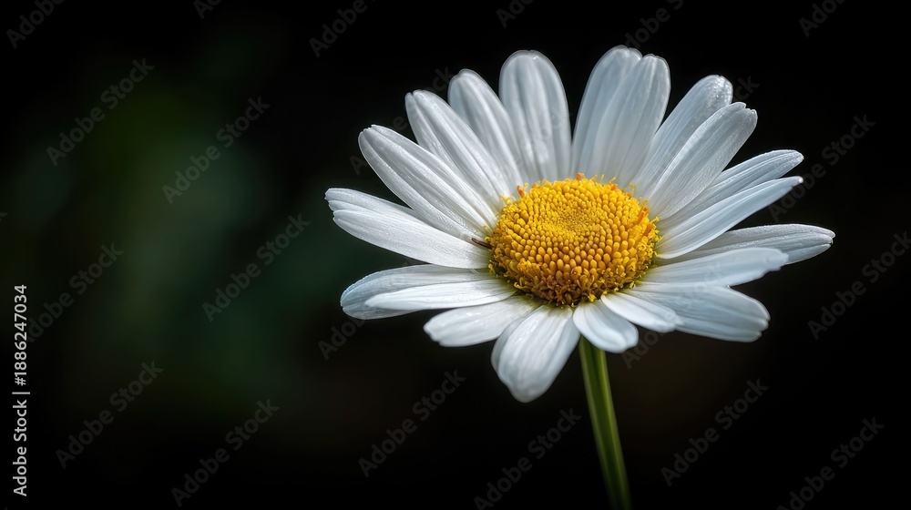 Fototapeta premium Single White Daisy Flower on Dark Background Close Up