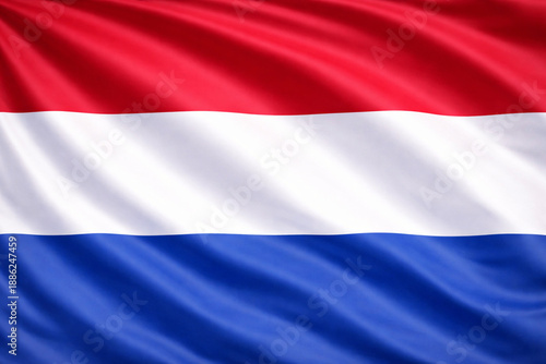Netherlands National Flag Waving in the Wind – Red White Blue Horizontal Fabric Background