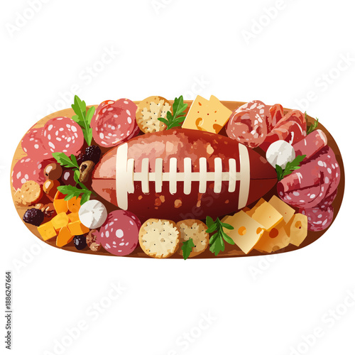 Football Charcuterie Board Vector — Game Day Snack Platters with Football Centerpieces for Super Bowl Food