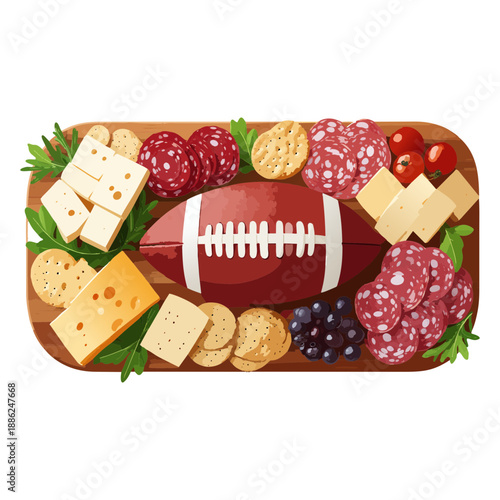 Football Charcuterie Board Vector — Game Day Snack Platters with Football Centerpieces for Super Bowl Food