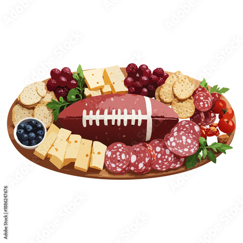 Football Charcuterie Board Vector — Game Day Snack Platters with Football Centerpieces for Super Bowl Food