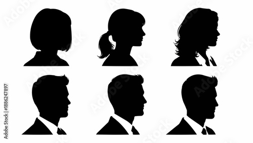 Six Diverse Human Head Silhouettes in Profile View.