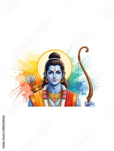 Ramnavami lord ram hindu festival illustration with divine portrait spiritual devotion sacred aura religious art background for celebration use