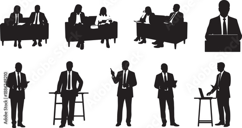 Black Solid Global Conference Call Silhouettes Set of Six on White Background
