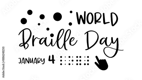 World Braille Day black typography vector design with black dots and handwritten letters for accessibility awareness, education, and inclusion celebrations