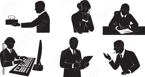 Black Solid HR Complaint Silhouettes Set of Six on White Background