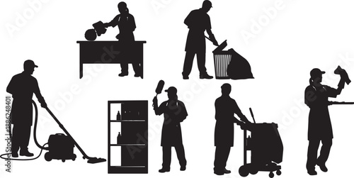 Black Solid Intern Training Silhouettes Set of Six on White Background