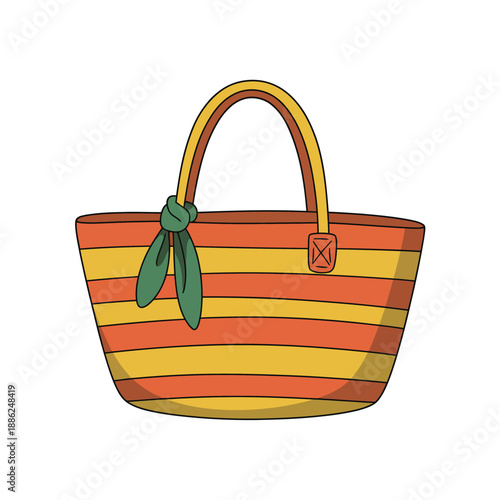 Colorful striped handbag with green ribbon