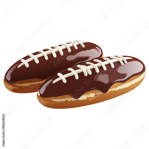 Football Eclair Vector — Game Day Chocolate Eclairs Styled as Footballs for Super Bowl Food