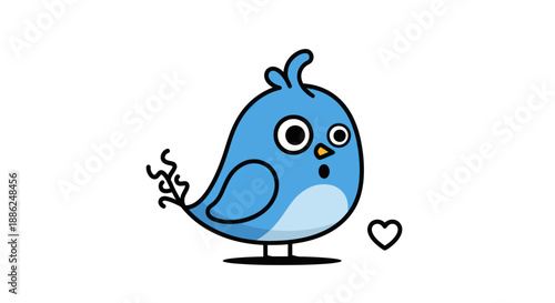 Cartoon blue bird with heart