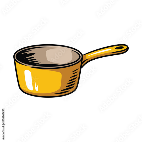 Yellow saucepan with handle on white background