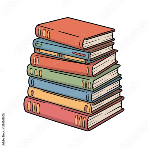 Stack of colorful books on white background