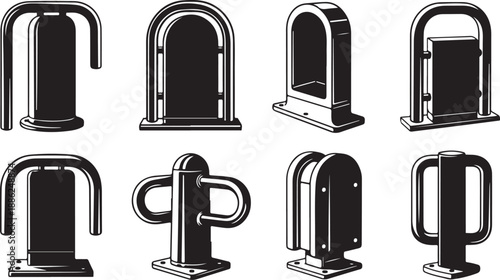 Set of various metal U-shaped bolts and hooks collection