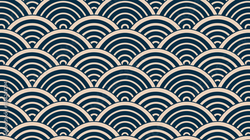 Seamless vector pattern traditional japanese seigaiha waves motif artistic repeating background texture