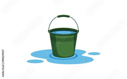 Leaking green bucket with water