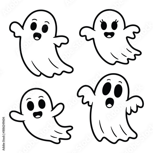 Cartoon ghosts with different facial expressions