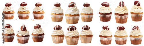 Football Cupcake Vector Set — Game Day Dessert Cupcakes with Football Toppers for Super Bowl Food