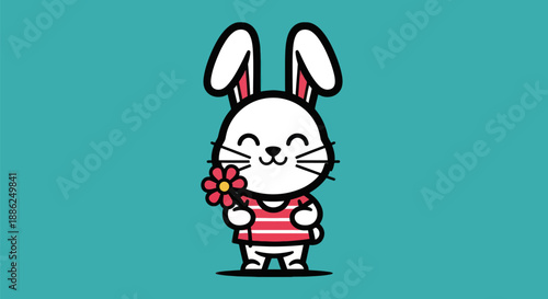 Cartoon bunny holding a flower