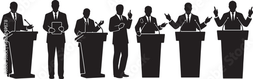 Black Solid Male Corporate Speaker Silhouettes at Podiums Set of Six