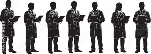Black Solid Medical Researcher Presentation Silhouettes Set