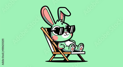 Cartoon bunny relaxing in deck chair