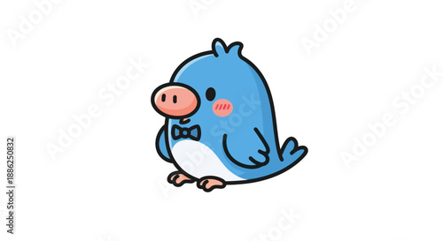 Cartoon bird with bow tie isolated
