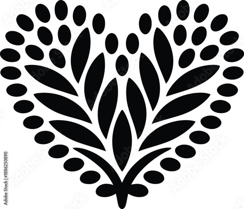 Black Floral Heart Leaves Romantic Nature Silhouette